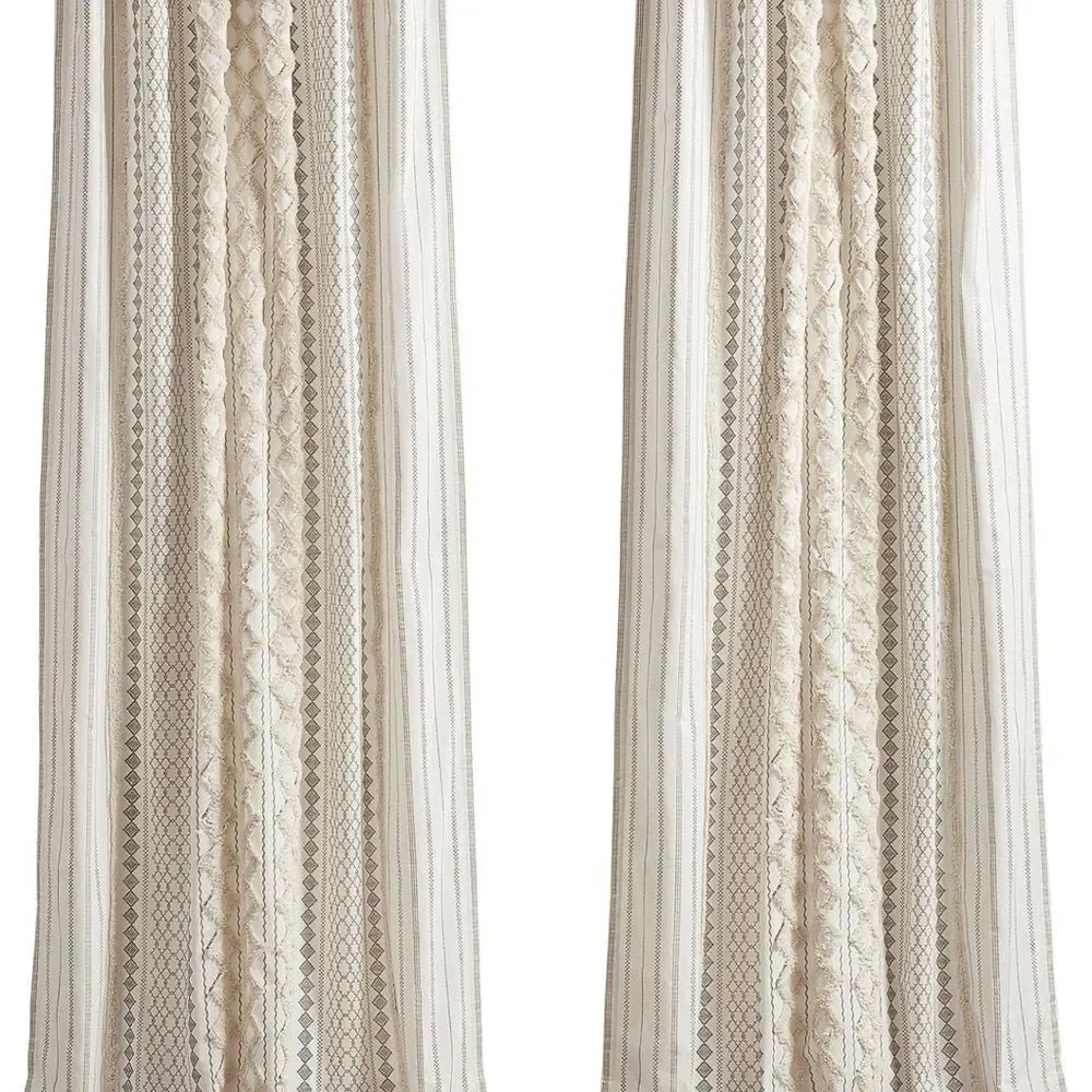 INK+IVY Imani 100% Cotton Boho‎ Chenille Stripe Geometric Print Curtains